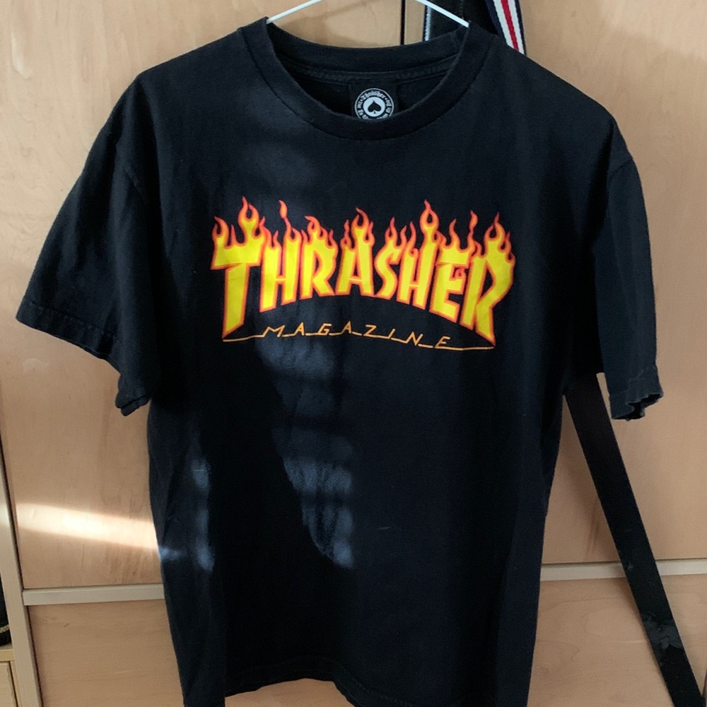 Thrasher Black Tee with Flame Logo